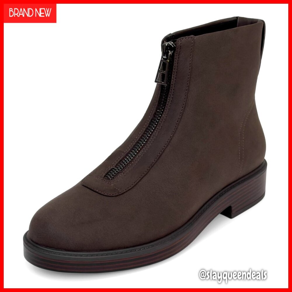 Women's Ankle Booties With Front Zip, Low Block Heel, Ortholite Footbed